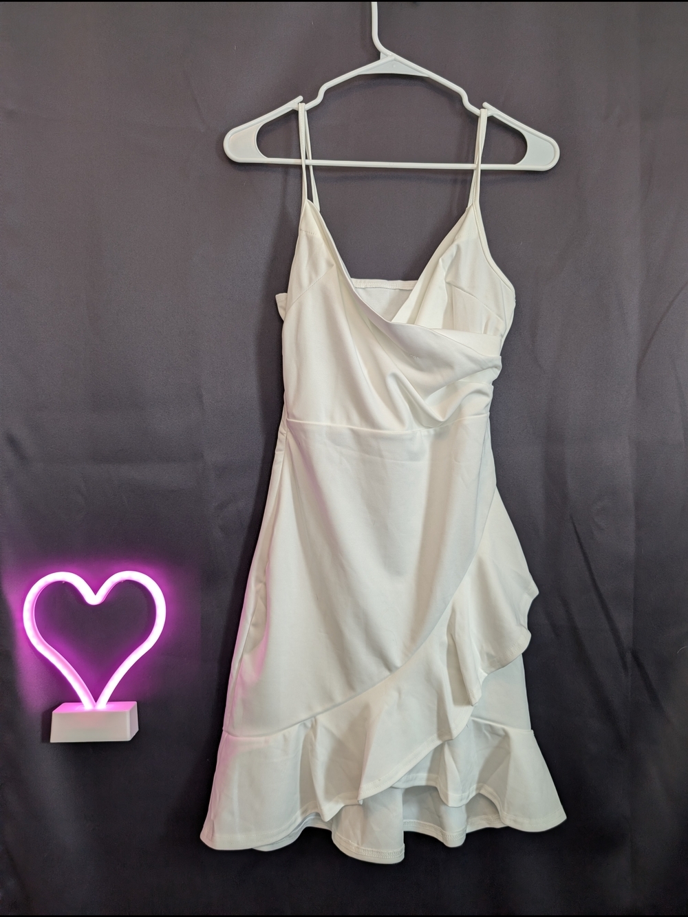 White Ruffle Wrap-Front Spaghetti Strap Dress Fitted Summer